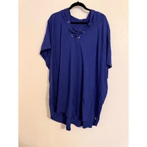 LIVI Women's Blue Lace Up Hoodie Poncho Tunic Top Size 38/40